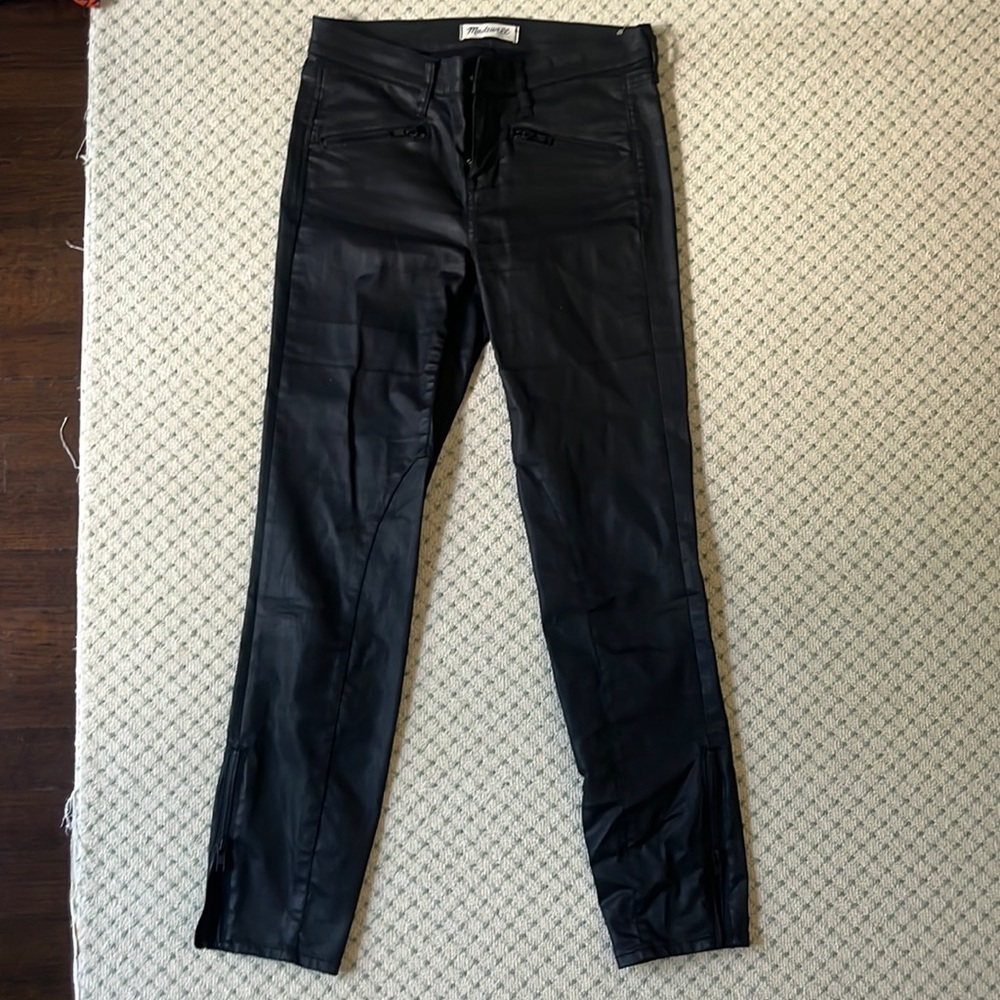 Madewell black leather jeans with zippers, size 26